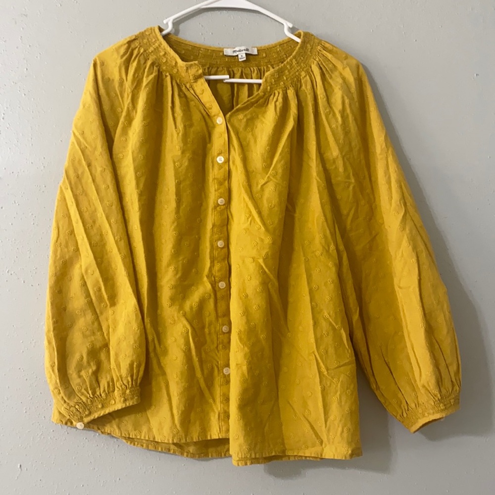 Madewell Mustard Textured Peasant Blouse